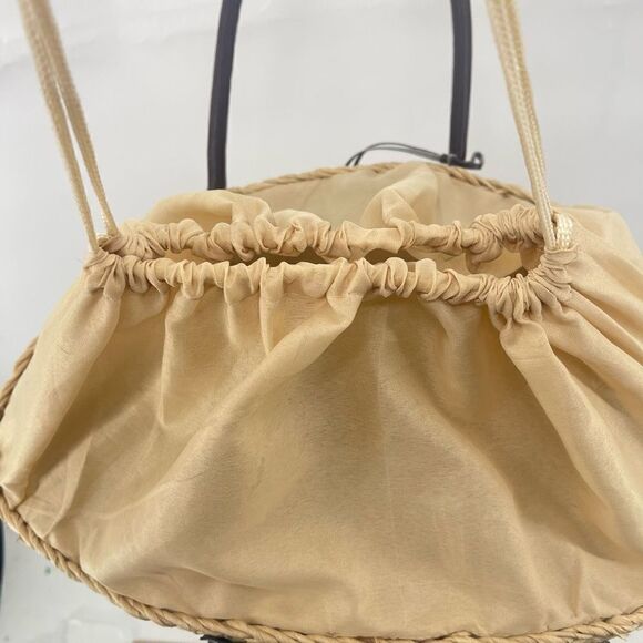 Womens Shoulder Bag Straw Fabric Lining Inner Pocket Beige rattan boho cottageco - Picture 9 of 15